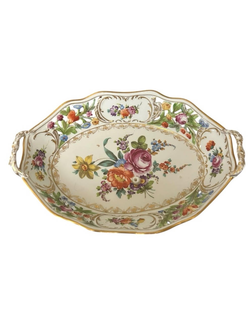 Rare Vintage Bailey, Banks & Biddle Hand-Painted Dresden-Floral Bowl